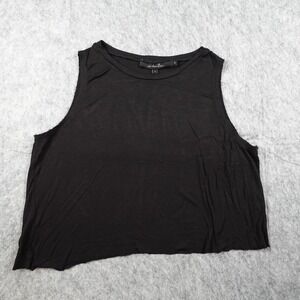 Urban Zen Top Womens Medium Black Raw Hem Cropped Sleeveless Viscose Jersey USA